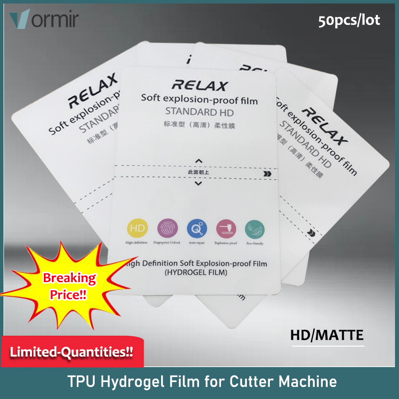Screen Protector Cutter - Vormir ฟิล์ม TPU 50ชิ้นสำหรับโทรศัพท์อัจฉริยะไฮโดรเจลฟิล์มป้องกันหน้าจอสำหรับเครื่องตัดพล็อตเตอร์ฟิล์มเพื่อความเป็นส่วนตัวแบบ HD ด้าน