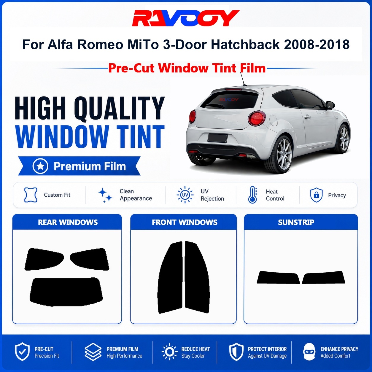 Privacy Screen Protector - ฟิล์มกรองแสงแบบพรีเมียมสำหรับ Alfa Romeo MiTo 3 ประตู