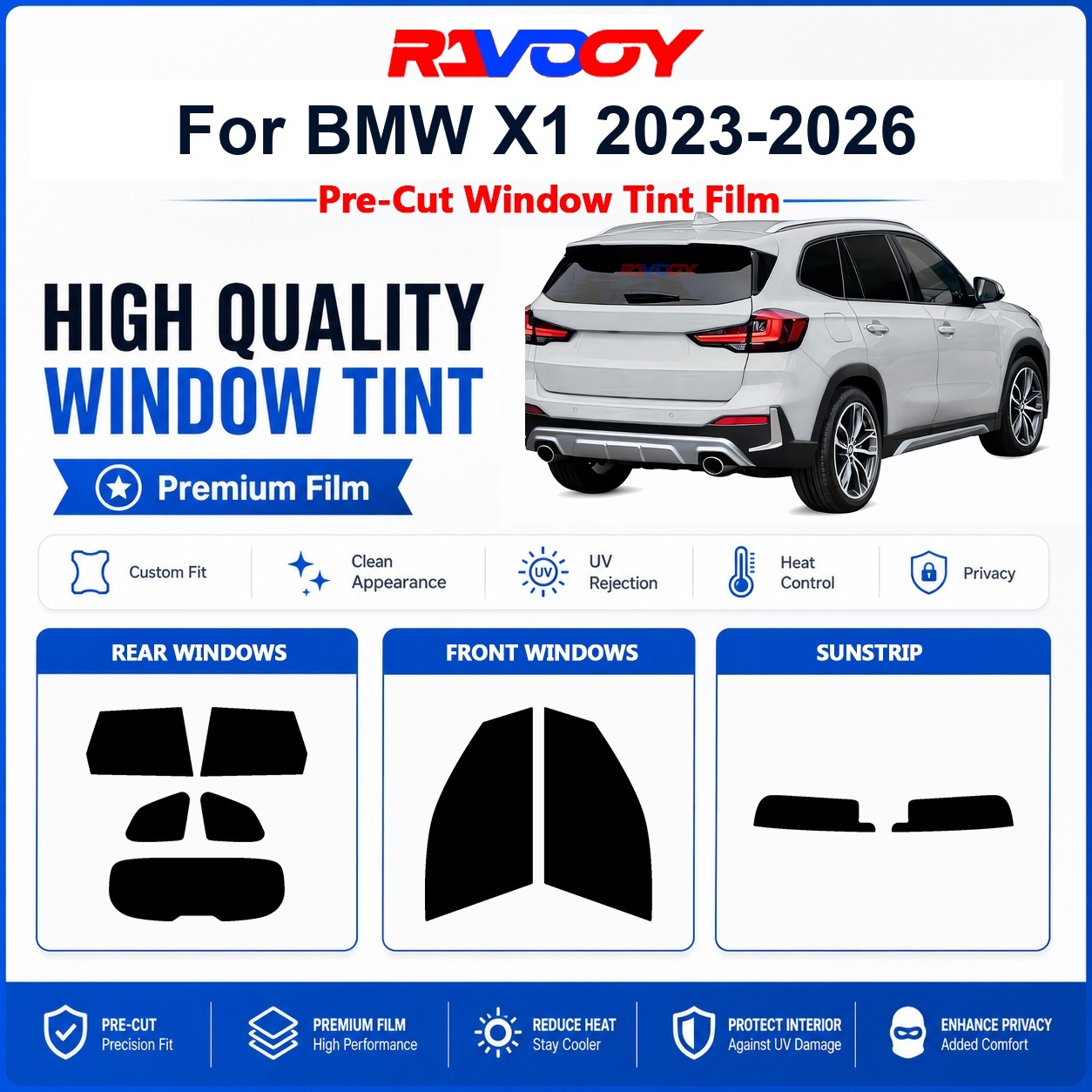 Privacy Screen Protector - ฟิล์มกรองแสงพรีเมียมสำเร็จรูปสำหรับ BMW X1 2023-2026 กระจกหน้าและหลัง ป้องกันรังสียูวีและความร้อน