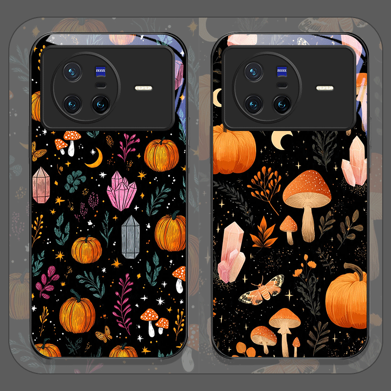 Oppo Reno 12 - เคสโทรศัพท์กระจกนิรภัยลายฟักทอง คริสตัล เห็ด ดอกไม้ ดีไซน์สร้างสรรค์ สำหรับ